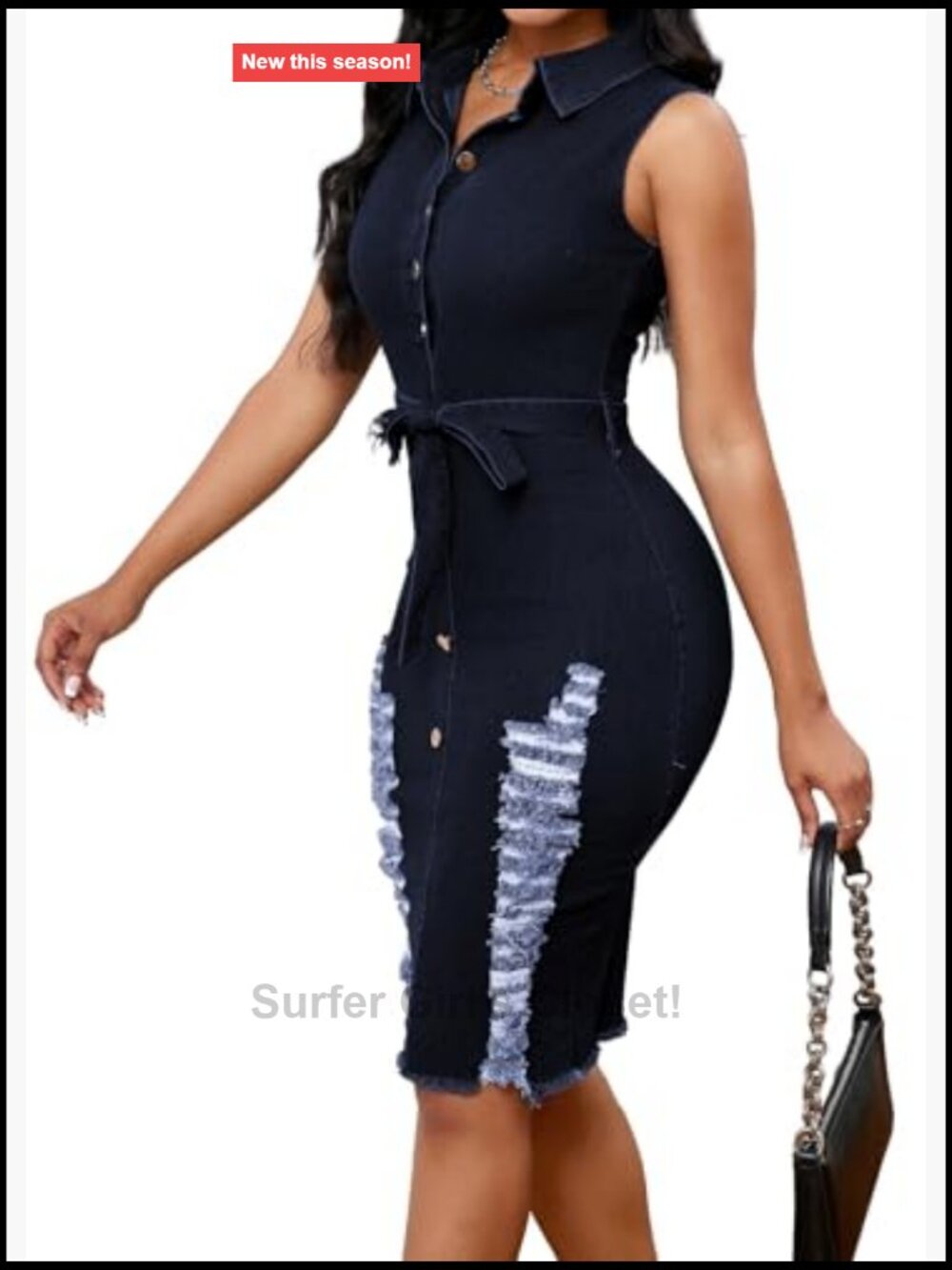 Women's High Waist Stretchy Denim Mini Skirt Frayed Hem - Picture 3 of 5